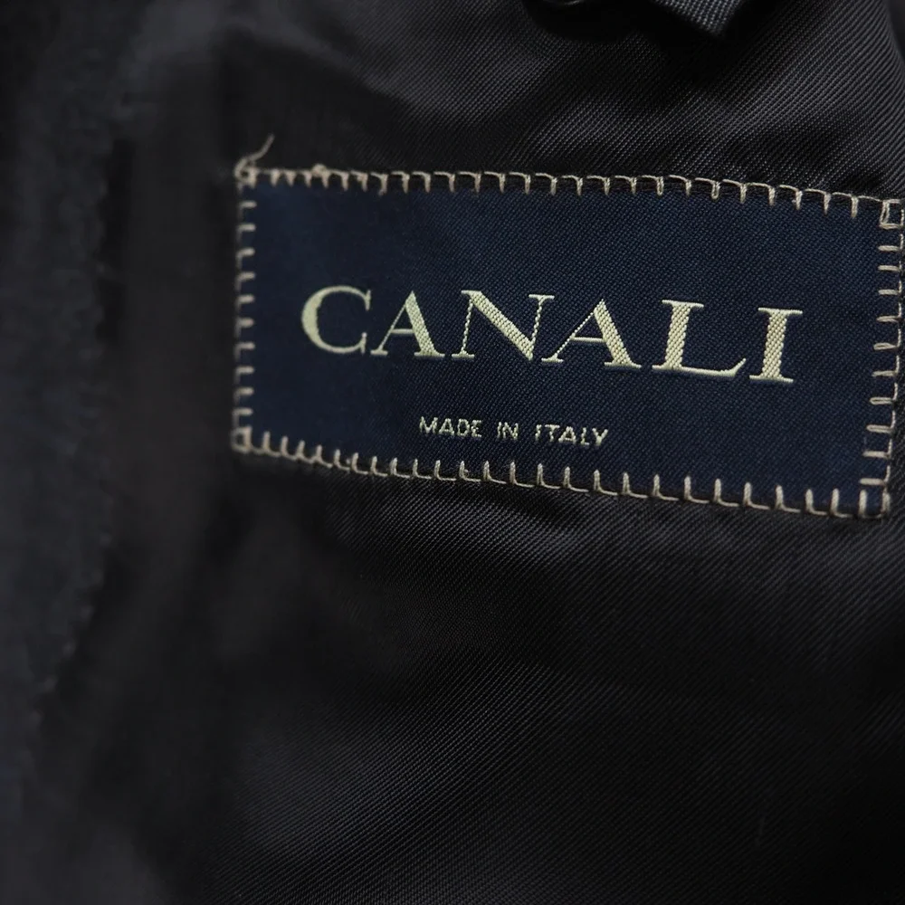 Canali Blazer Mens 44R (EU 54) Navy Blue Windowpane Silk Wool Sport Coat Italy